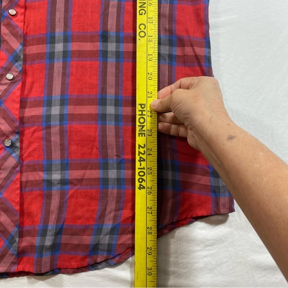 Branded Shirt Men Large Western Plaid Pearl Snap button Red Short sleeve Shirt. - Picture 6 of 7